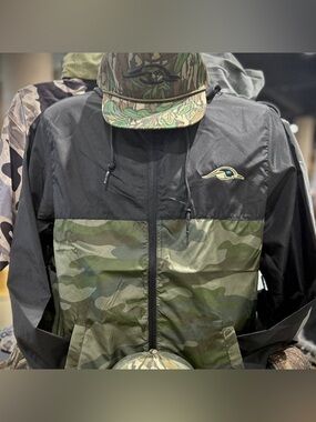 AFW Camo and Black Water Resistant Lightweight Zip Pullover Windbreaker Jacket